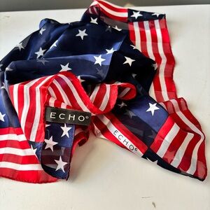 Echo Stars and Stripes 100% Vintage Silk Square Scarf Americana Patriotic